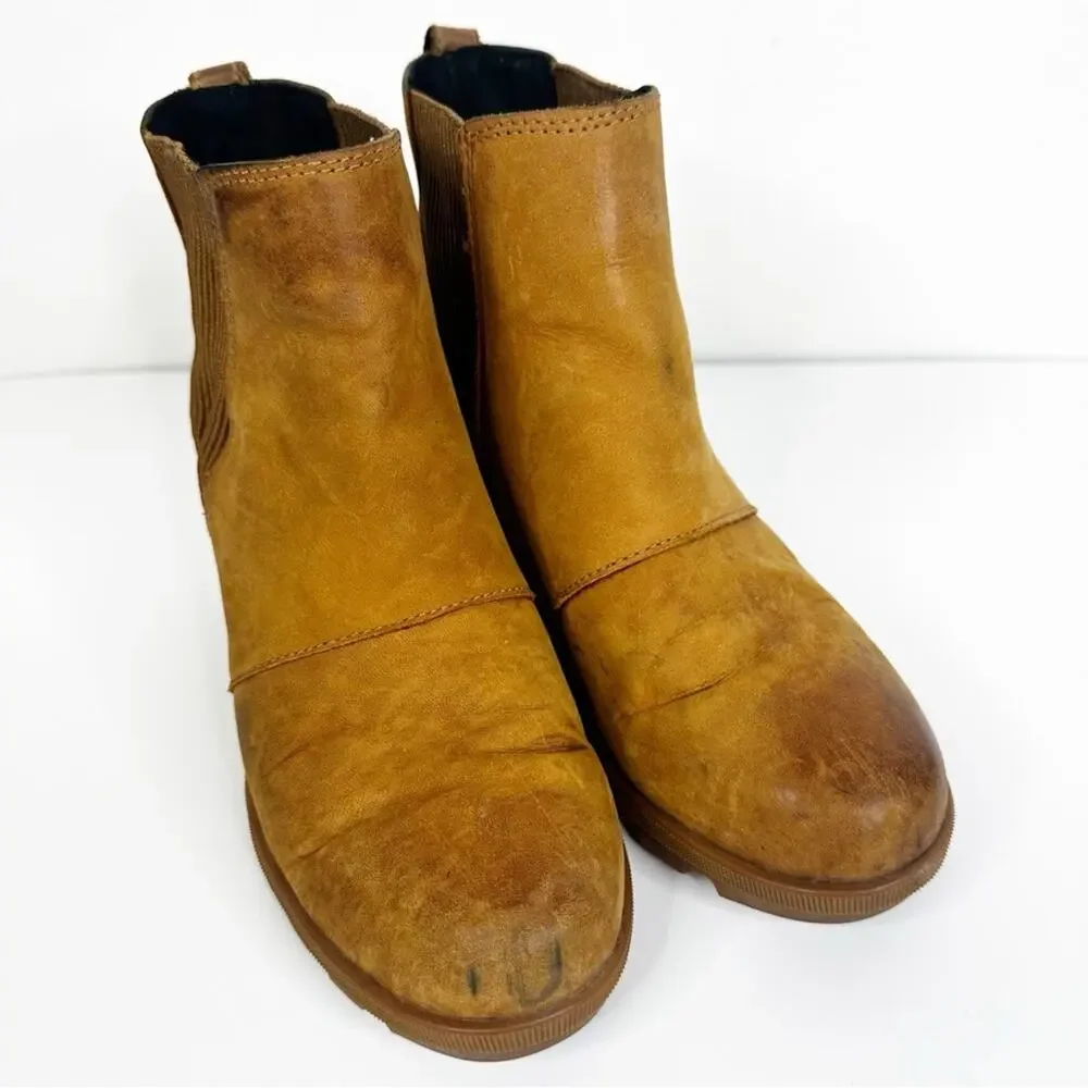 Sorel Joan Of Arctic Leather Wedge Chelsea Boot Camel Tan Size 8 NL3022-224